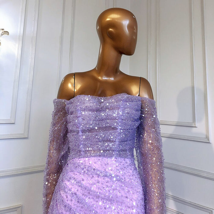 Serene Hill Lilac Mermaid Overskirt Evening Dresses Gowns 2025 Beaded Elegant Sexy For Women Party LA71630 - SERENE HILL