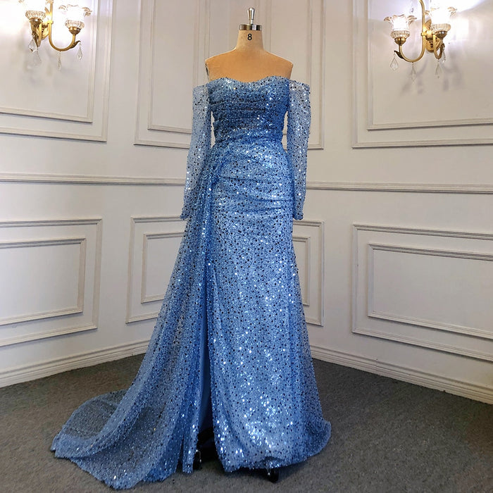 Serene Hill Lilac Mermaid Overskirt Evening Dresses Gowns 2025 Beaded Elegant Sexy For Women Party LA71630 - SERENE HILL