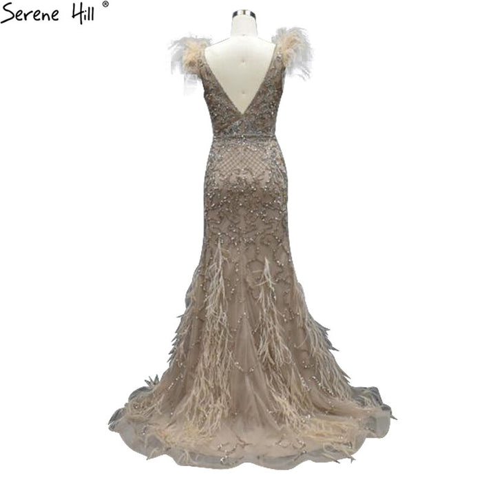 Serene Hill lilac Mermaid V-Neck Evening Dresses 2025 Feathers Beading Luxury Sexy Formal Dress LA70572 - SERENE HILL