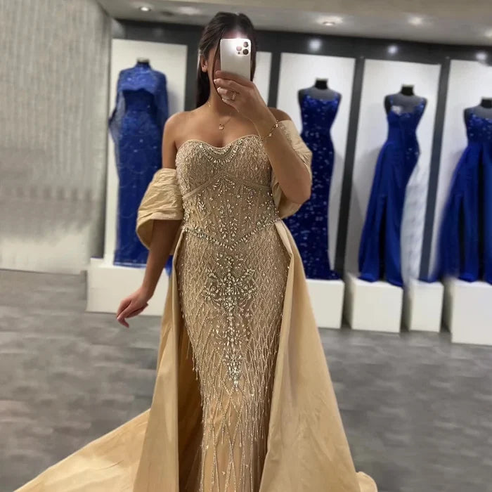 SERENE HILL Luxury Designer Dubai Nude Beaded Mermaid Evening Dress LA72819 - SERENE HILL