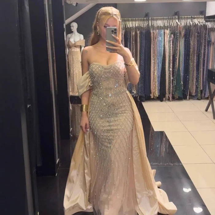 SERENE HILL Luxury Designer Dubai Nude Beaded Mermaid Evening Dress LA72819 - SERENE HILL