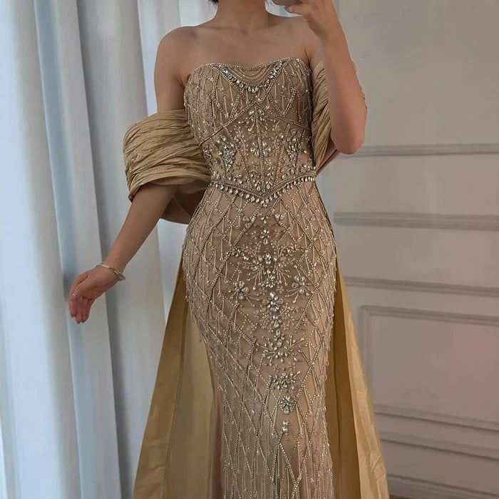SERENE HILL Luxury Designer Dubai Nude Beaded Mermaid Evening Dress LA72819 - SERENE HILL