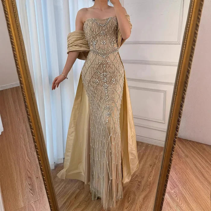 SERENE HILL Luxury Designer Dubai Nude Beaded Mermaid Evening Dress LA72819 - SERENE HILL