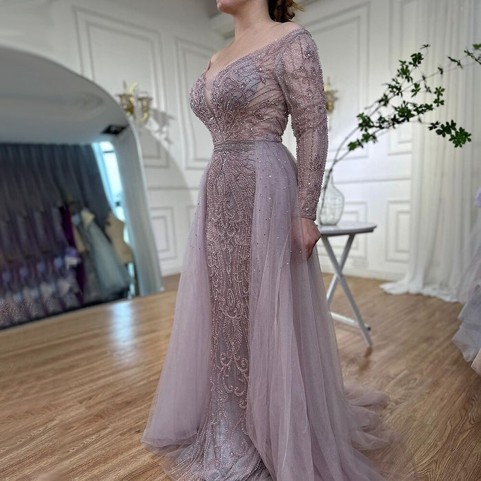 Serene Hill Luxury Muslim Pink With Train Mermaid Elegant Evening Dresses Gowns For Woman Party LA70433 - SERENE HILL