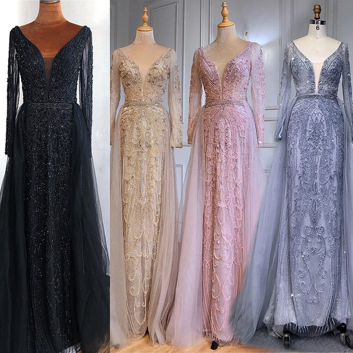 Serene Hill Luxury Muslim Pink With Train Mermaid Elegant Evening Dresses Gowns For Woman Party LA70433 - SERENE HILL