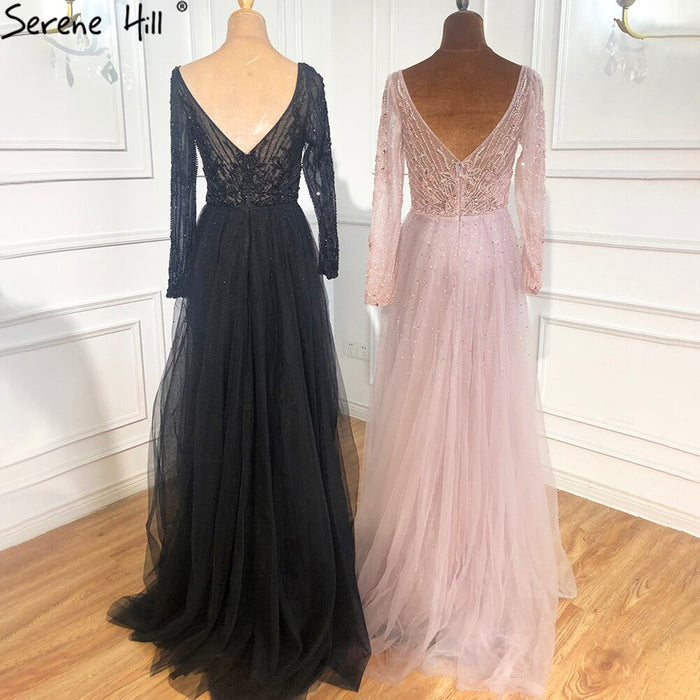 Serene Hill Luxury Muslim Pink With Train Mermaid Elegant Evening Dresses Gowns For Woman Party LA70433 - SERENE HILL