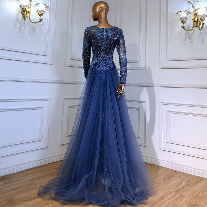 Serene Hill Moslim Blue Mermaid Avond Jurken 2025 Overrok Luxe Kralen Elegant Voor Vrouw Party LA71558 - SERENE HILL