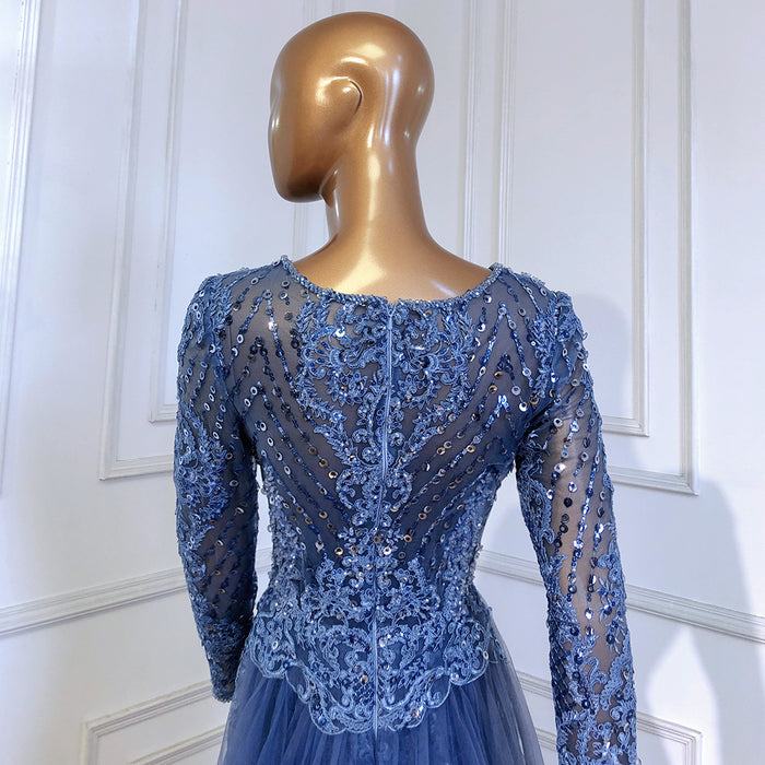 Serene Hill Moslim Blue Mermaid Avond Jurken 2025 Overrok Luxe Kralen Elegant Voor Vrouw Party LA71558 - SERENE HILL