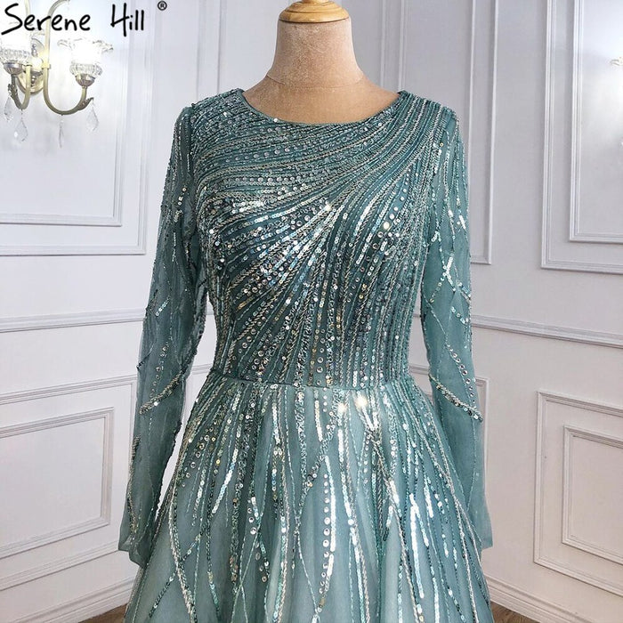 Serene Hill Moslim Groen Luxe Avond Jurken 2025 Kralen A-lijn Voor Vrouw Wedding Party LA71021L - SERENE HILL