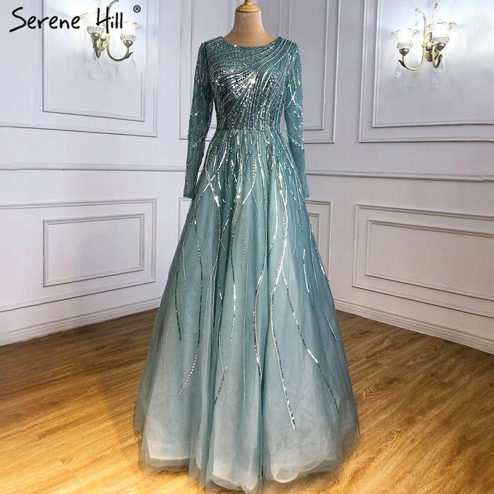 Serene Hill Moslim Groen Luxe Avond Jurken 2025 Kralen A-lijn Voor Vrouw Wedding Party LA71021L - SERENE HILL