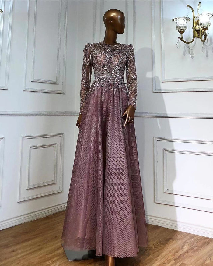 Serene Hill Moslim Roze Avond Jurken 2025 Kralen A-lijn Luxe Voor Vrouwen Wedding Party LA71290L - SERENE HILL