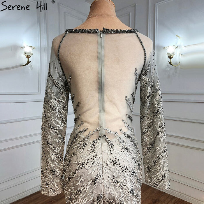 Serene Hill Musliim Grey Mermaid Evening Dresses 2025 Lace Beading Crystal Elegant For Women Party LA71131 - SERENE HILL