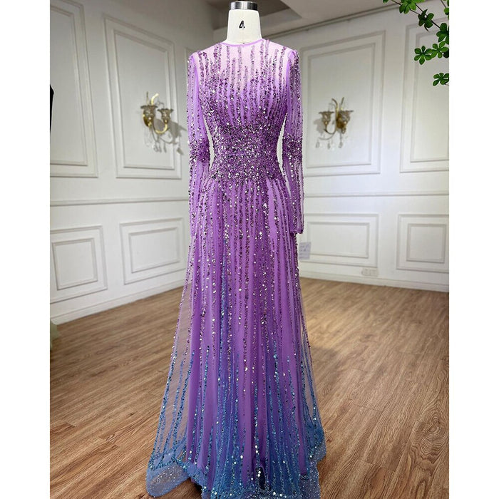 Serene Hill Muslim A Line Beaded Luxury Arabic Evening Dresses Gowns 2025 For Women Wedding Party LA71907 - SERENE HILL