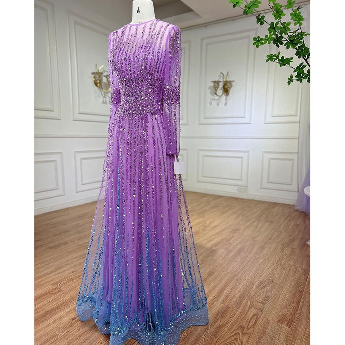 Serene Hill Muslim A Line Beaded Luxury Arabic Evening Dresses Gowns 2025 For Women Wedding Party LA71907 - SERENE HILL