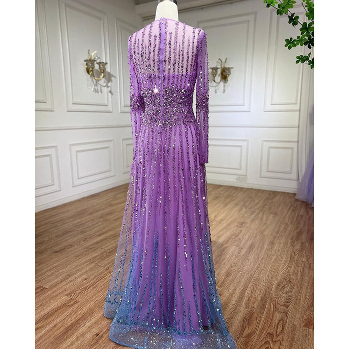 Serene Hill Muslim A Line Beaded Luxury Arabic Evening Dresses Gowns 2025 For Women Wedding Party LA71907 - SERENE HILL