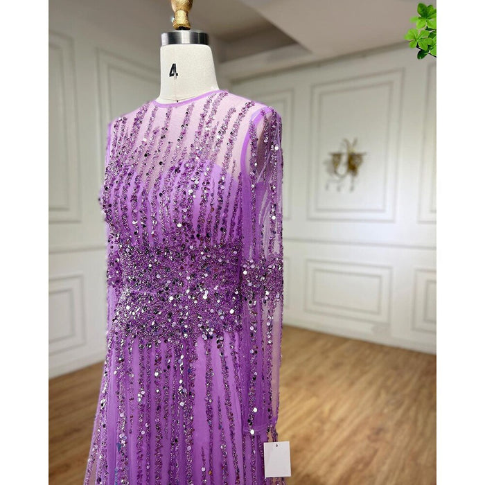 Serene Hill Muslim A Line Beaded Luxury Arabic Evening Dresses Gowns 2025 For Women Wedding Party LA71907 - SERENE HILL
