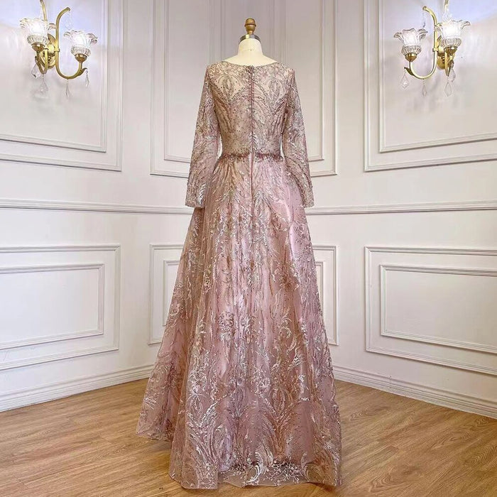 Serene Hill Muslim A-Line Pink Luxury Evening Dresses Gowns Lace Beaded 2025 For Women Party LA71794 - SERENE HILL