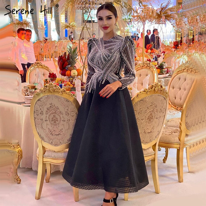Serene Hill Muslim Black Evening Dresses Gowns 2025 A-Line Beaded Ankle-Length For Women Party LA71290 - SERENE HILL