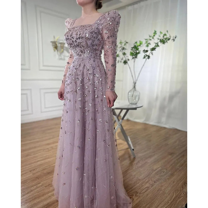 Serene Hill Muslim Blue A Line Evening Dresses Luxury Beaded Formal Gowns 2025 For Women Party LA71762A - SERENE HILL