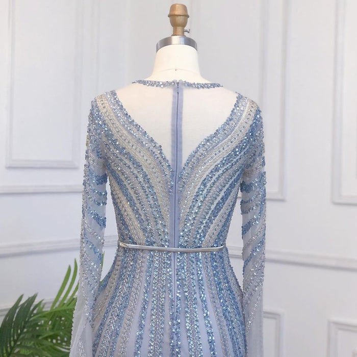 Serene Hill Muslim Blue Luxury Evening Dresses Gowns 2025 Mermaid Elegant Beaded For Women Party LA71374A - SERENE HILL