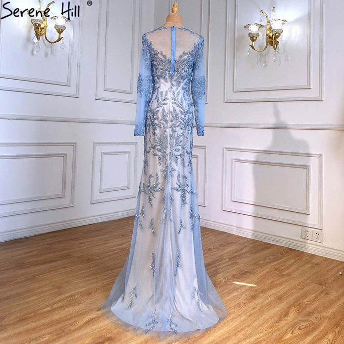 Serene Hill Muslim Blue Mermaid Evening Dresses Gowns 2025 Luxury Elegant Beaded For Women Party LA71479 - SERENE HILL