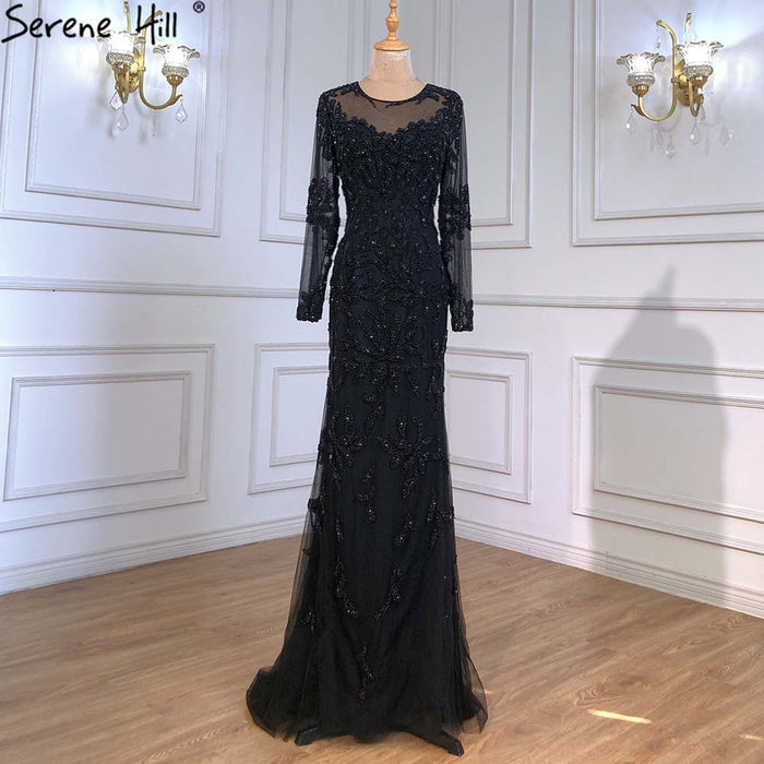 Serene Hill Muslim Blue Mermaid Evening Dresses Gowns 2025 Luxury Elegant Beaded For Women Party LA71479 - SERENE HILL