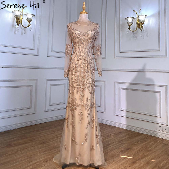 Serene Hill Muslim Blue Mermaid Evening Dresses Gowns 2025 Luxury Elegant Beaded For Women Party LA71479 - SERENE HILL