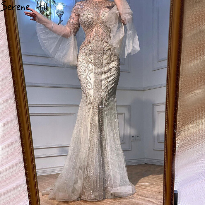 Serene Hill Muslim Caramel Evening Dresses Gowns Luxury Beading Elegant Mermaid 2025 For Women Party LA70289 - SERENE HILL