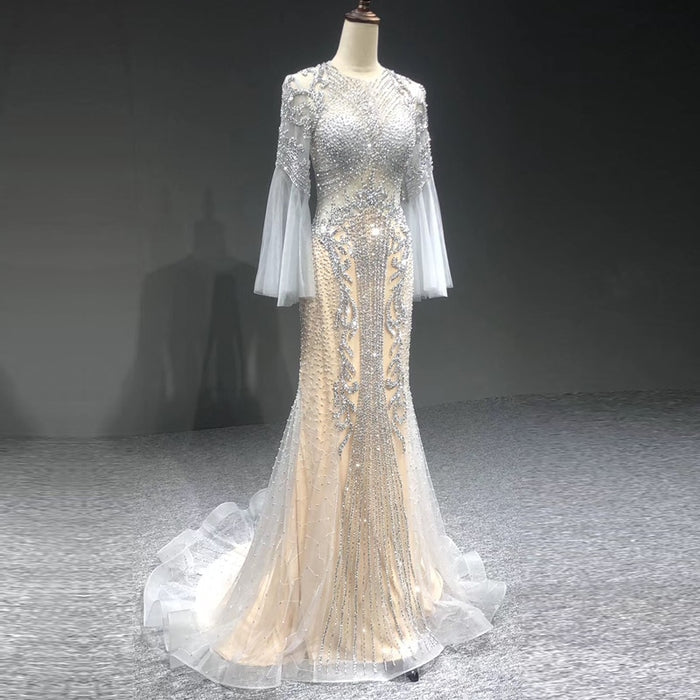 Serene Hill Muslim Caramel Evening Dresses Gowns Luxury Beading Elegant Mermaid 2025 For Women Party LA70289 - SERENE HILL