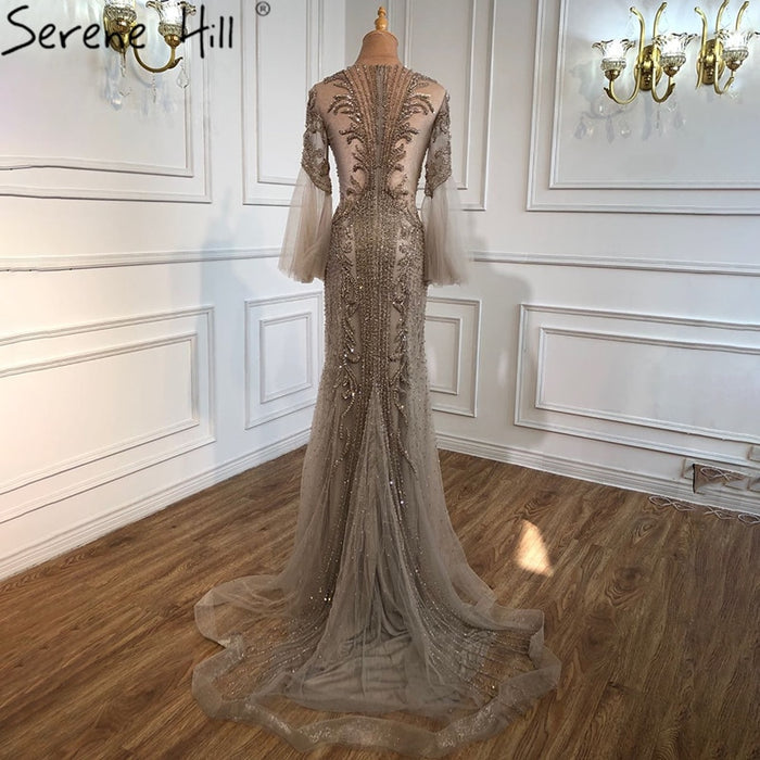 Serene Hill Muslim Caramel Evening Dresses Gowns Luxury Beading Elegant Mermaid 2025 For Women Party LA70289 - SERENE HILL