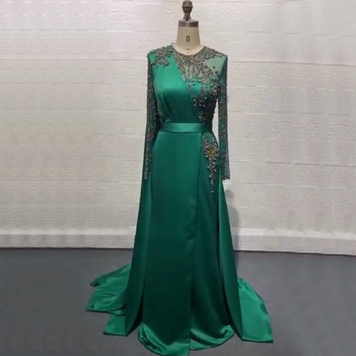 Serene Hill Muslim Grape Purple Luxury Evening Dresses Gowns 2025 High Split Satin For Women Party LA71456 - SERENE HILL