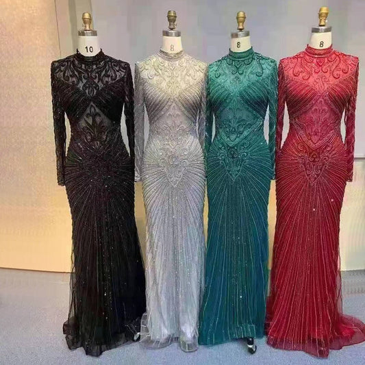 Serene Hill Muslim Green Mermaid Elegant High Neck Luxury Beaded Evening Dresses Gowns 2025 فساتين نسائية شحن مجاني LA71776 - SERENE HILL
