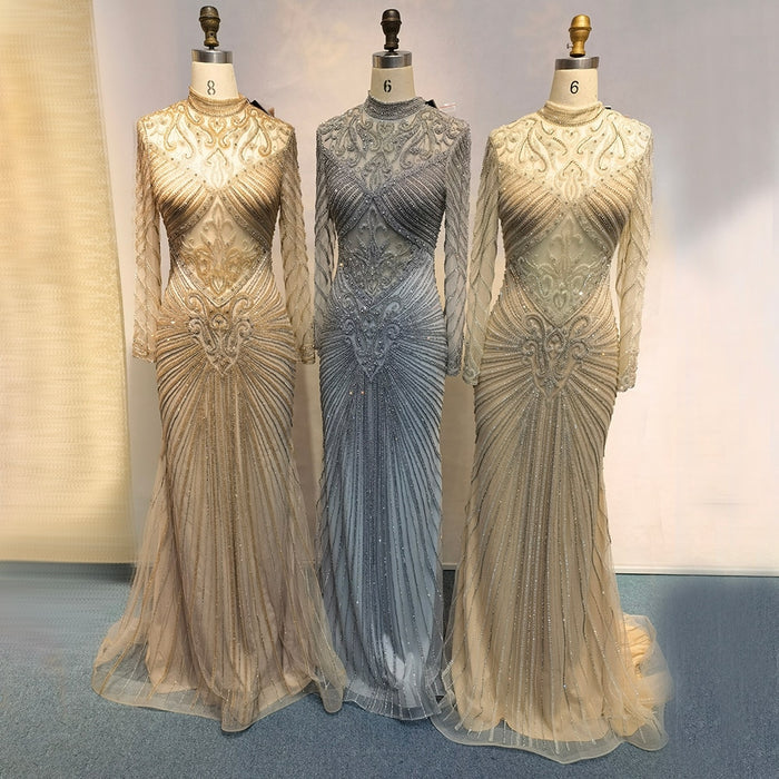 Serene Hill Muslim Green Mermaid Elegant High Neck Luxury Beaded Evening Dresses Gowns 2025 فساتين نسائية شحن مجاني LA71776 - SERENE HILL