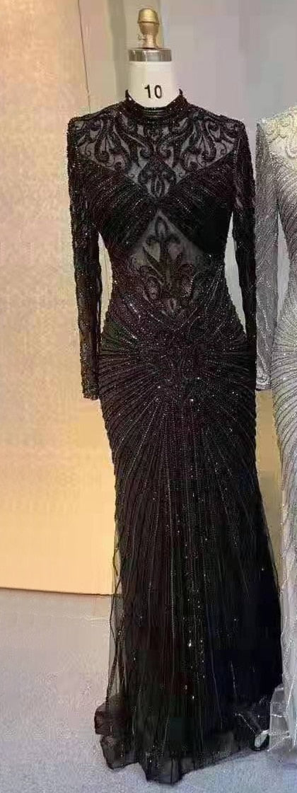 Serene Hill Muslim Green Mermaid Elegant High Neck Luxury Beaded Evening Dresses Gowns 2025 فساتين نسائية شحن مجاني LA71776 - SERENE HILL