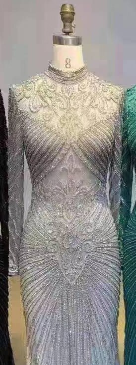 Serene Hill Muslim Green Mermaid Elegant High Neck Luxury Beaded Evening Dresses Gowns 2025 فساتين نسائية شحن مجاني LA71776 - SERENE HILL