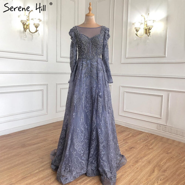 Serene Hill Muslim Luxury Pink Evening Dresses Gowns 2025 A-Line Beaded Lace For Women Party Dress LA71312 - SERENE HILL