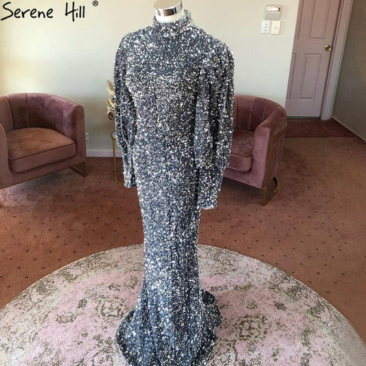 Serene Hill Muslim Luxury Wine Red Evening Dresses Gowns 2025 Elegant Mermaid For Woman Party LA71436 - SERENE HILL