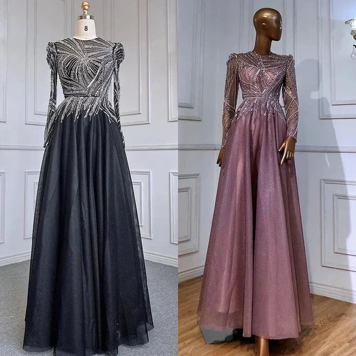 Serene Hill Muslim Pink A-Line Beaded Luxury Evening Dresses Gowns 2025 For Women Wedding Party LA71290A - SERENE HILL