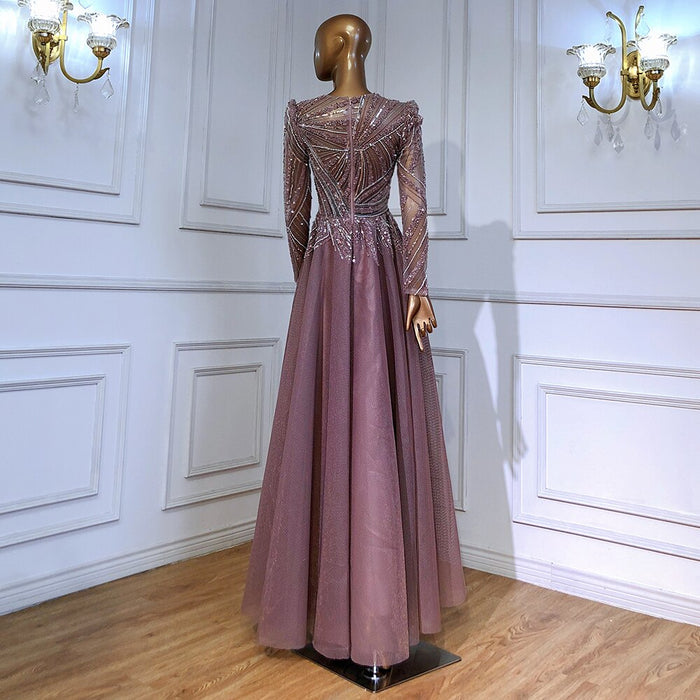 Serene Hill Muslim Pink Evening Dresses Gowns Beaded A-Line Luxury 2025 For Women Wedding Party LA71290L - SERENE HILL