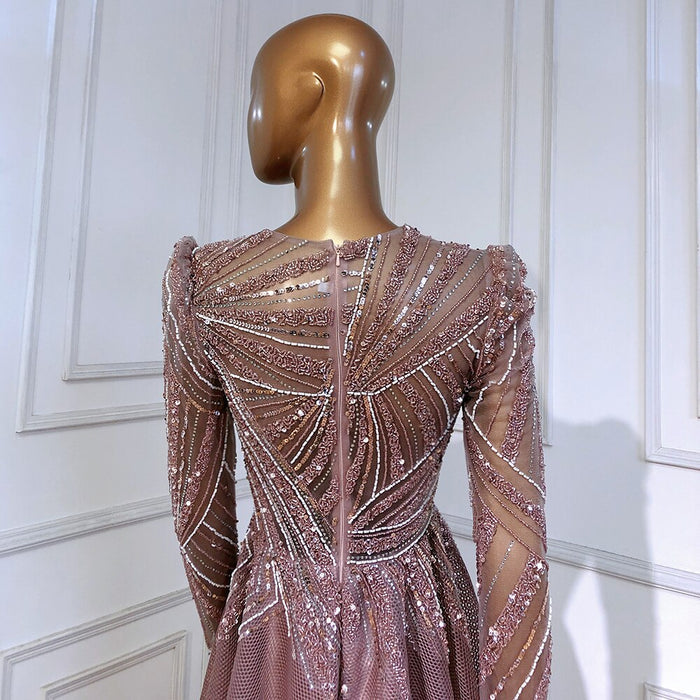 Serene Hill Muslim Pink Evening Dresses Gowns Beaded A-Line Luxury 2025 For Women Wedding Party LA71290L - SERENE HILL