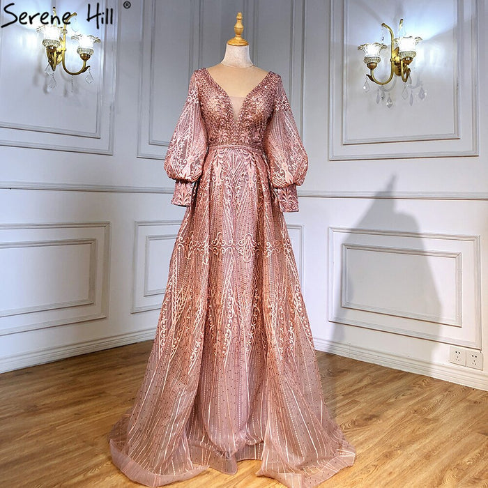 Serene Hill Muslim Pink Luxury Beaded Overskirt Mermaid Evening Dresses Gowns 2025 For Woman Party LA71482 - SERENE HILL