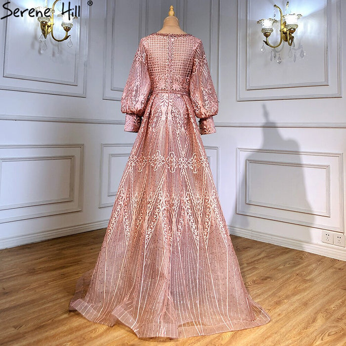 Serene Hill Muslim Pink Luxury Beaded Overskirt Mermaid Evening Dresses Gowns 2025 For Woman Party LA71482 - SERENE HILL