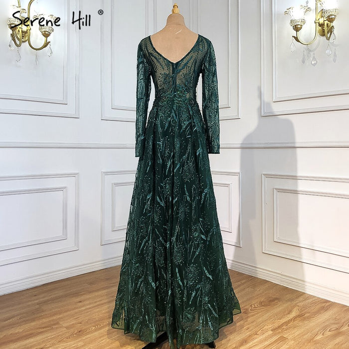 Serene Hill Muslim Pink Luxury Evening Dresses 2025 A-Line Beaded Long Sleeves For Women Party LA71311 - SERENE HILL