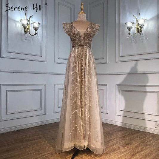 Serene Hill Nude Luxury Overskirt Evening Dresses Gowns 2025 Beaded Mermaid Sexy For Women Party LA71335 - SERENE HILL