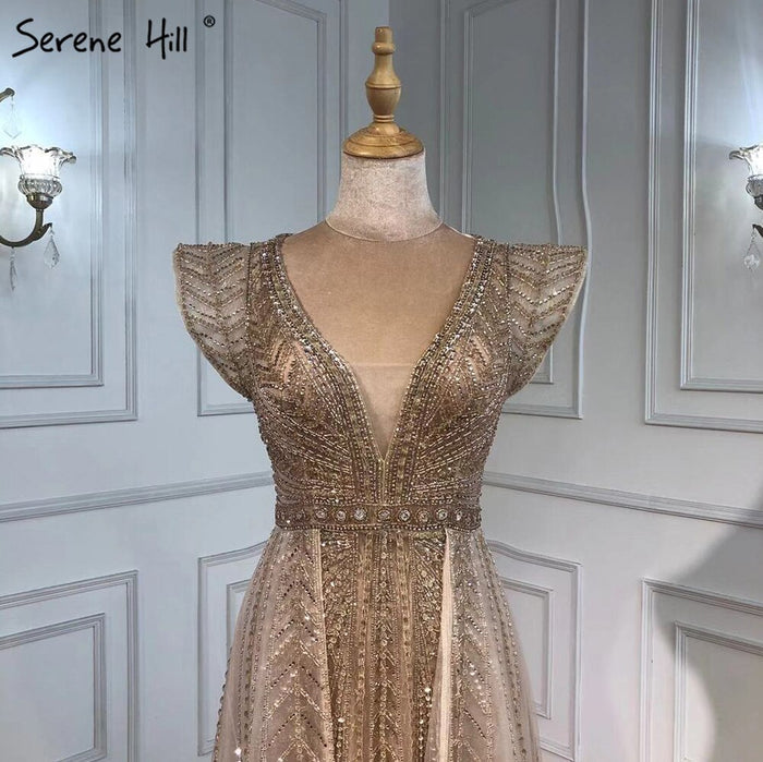 Serene Hill Nude Luxury Overskirt Evening Dresses Gowns 2025 Beaded Mermaid Sexy For Women Party LA71335 - SERENE HILL