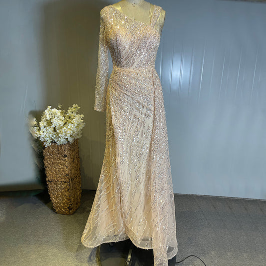 Serene Hill Peach Mermaid Elegant Avond Jurken 2025 Kralen Luxe Overrok Voor Vrouwen Party LA71527 - SERENE HILL