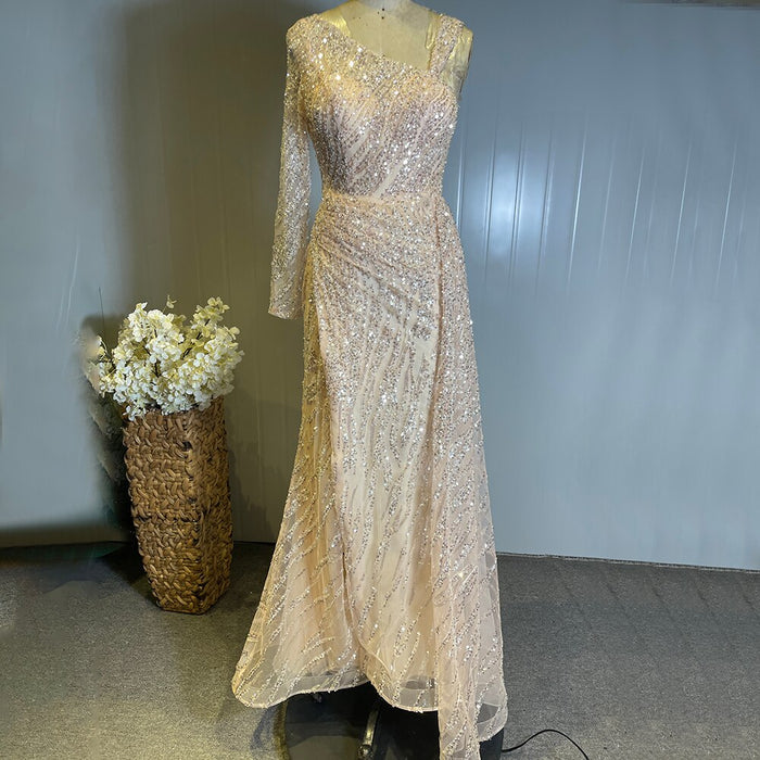Serene Hill Peach Mermaid Elegant Evening Dresses Gowns 2025 Beaded Luxury Overskirt For Women Party LA71527 - SERENE HILL