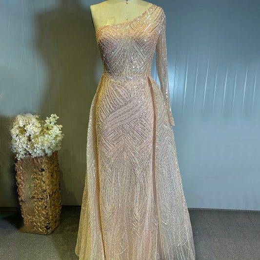 Serene Hill Peach Mermaid Overrok Luxe Avond Jurken 2025 Kralen Elegante Sexy Voor Vrouwen Party LA71563 - SERENE HILL