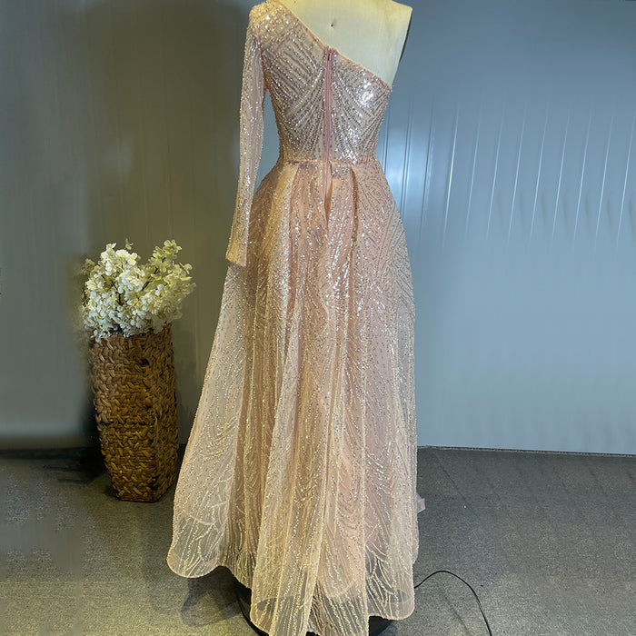 Serene Hill Peach Mermaid Overrok Luxe Avond Jurken 2025 Kralen Elegante Sexy Voor Vrouwen Party LA71563 - SERENE HILL