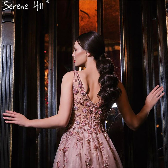Serene Hill Pink A-Line Sexy Evening Dresses Gowns 2025 Spaghetti Strap Beaded For Women Party LA71268 - SERENE HILL